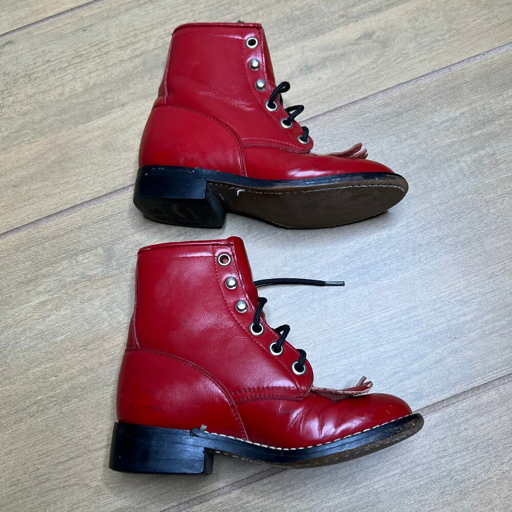 Vintage Justin Junior 503C Red Ankle Cowboy Western Lace-Up Boot Kids 9 D boho - Picture 6 of 13